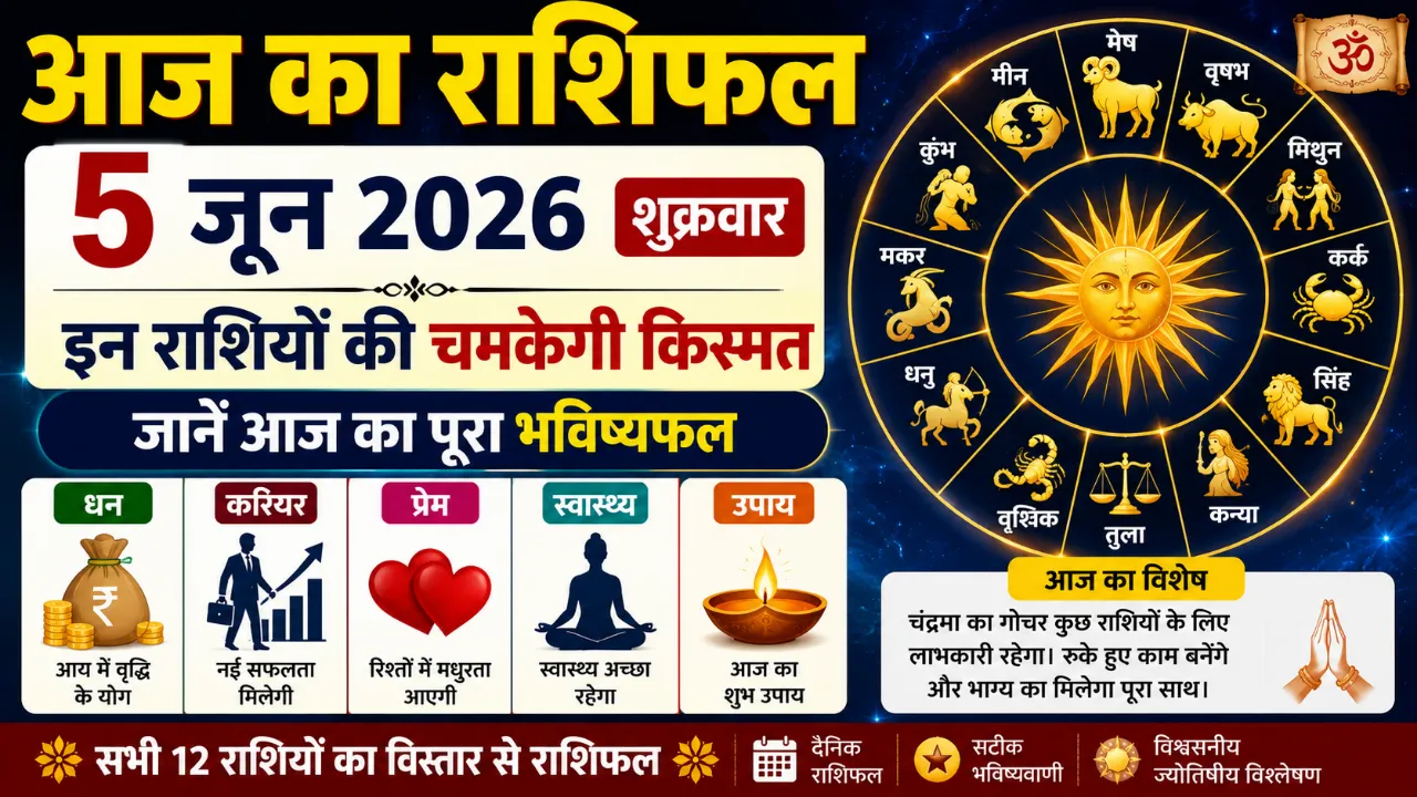 Aaj Ka Rashifal 5 June 2026: इन राशियों की चमकेगी किस्मत, जानें आज का पूरा भविष्यफल